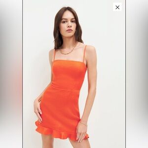 Reformation Kiernan Linen Dress Flame - Size 12